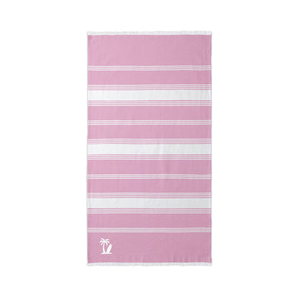 Embroidered Striped Beach Throw Towel with Fringe | Lightweight 100% Cotton