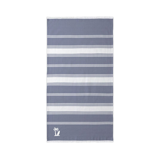 Embroidered Striped Beach Throw Towel with Fringe | Lightweight 100% Cotton