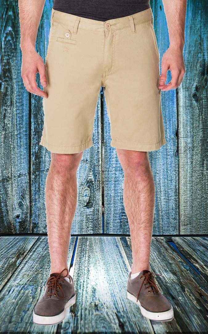 Men's Khaki Chino Shorts | 100% Cotton Washed Twill, Classic Straight Leg