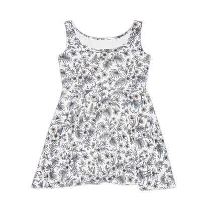 Floral Dress | Asymmetrical Hawaiian Skirt, Scoop Shaped High Neckline