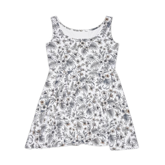 Floral Dress | Asymmetrical Hawaiian Skirt, Scoop Shaped High Neckline