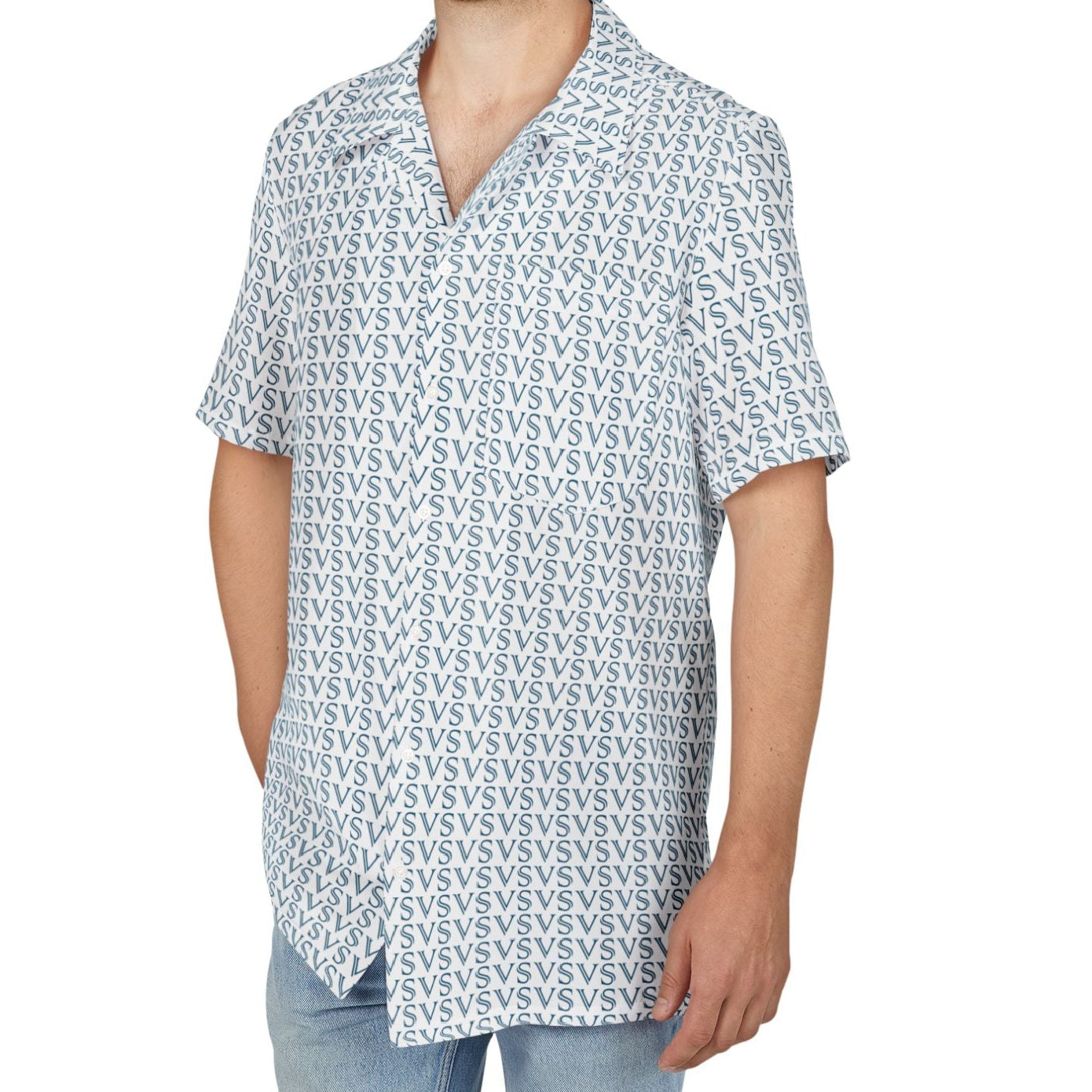 The Vacay Surf - Light Blue Geometric Hawaiian Shirt, All-Over VS Pattern
