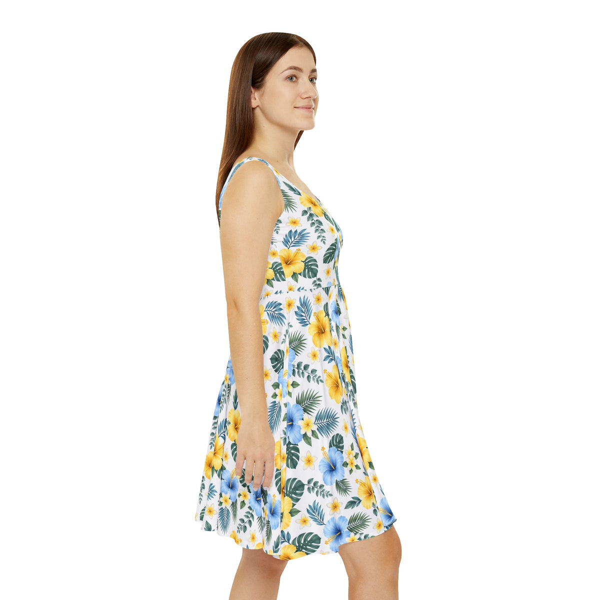 (STANDARD HSKIRT) Floral Dress | Asymmetrical Hawaiian Skirt, Scoop Shaped High Neckline