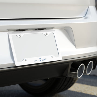Vacay Surf Metal License Plate Frame — Stainless Steel Beach Car Accent