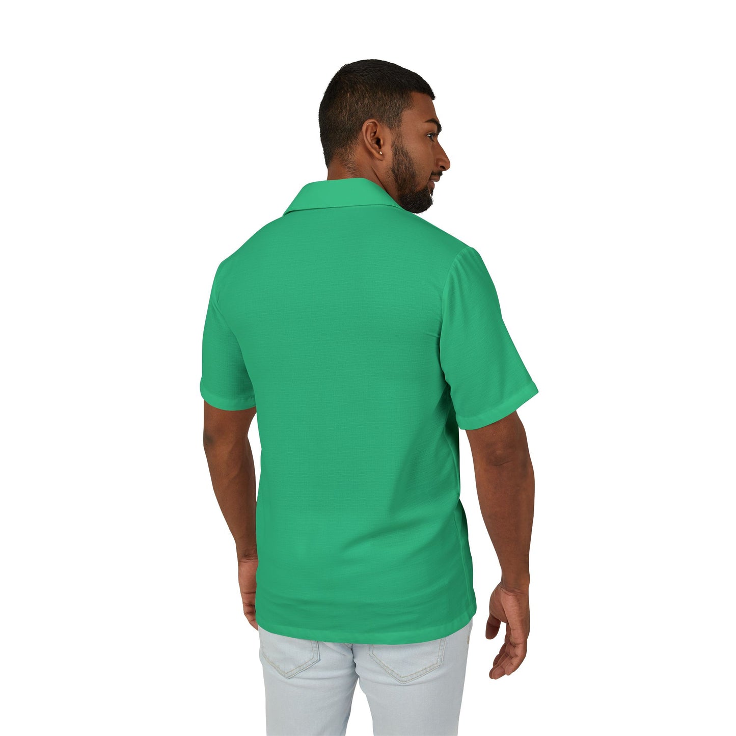 Men's Eco-Recycled Green Hawaiian Camp Shirt - Minimal, Soft, Lightweight
