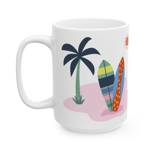 15oz Beach Scene Coffee Mug | White Ceramic Coffee Cup, Perfect Gift