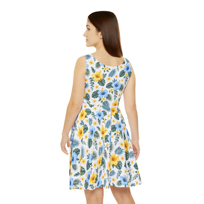 (STANDARD HSKIRT) Floral Dress | Asymmetrical Hawaiian Skirt, Scoop Shaped High Neckline