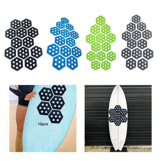 12 Pcs Hexagon Surfboard Traction Pads Non Slip Honey Comb Hole