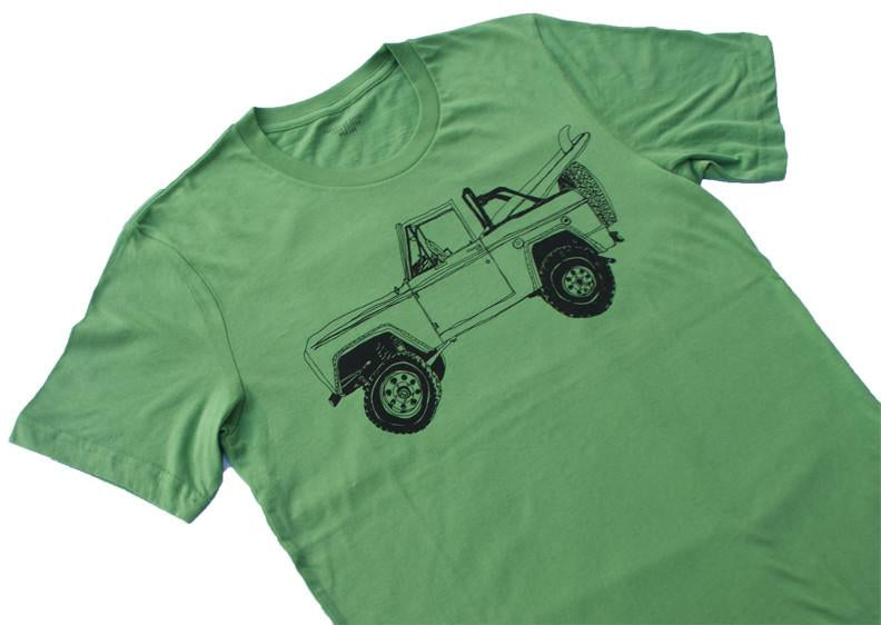 Bronco Surf Trip - Leaf Green T-Shirt, Vintage Eco-Tee, by Paulville Goods