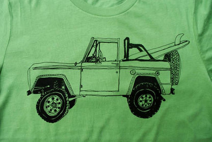 Bronco Surf Trip - Leaf Green T-Shirt, Vintage Eco-Tee, by Paulville Goods