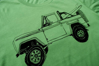 Bronco Surf Trip - Leaf Green T-Shirt, Vintage Eco-Tee, by Paulville Goods