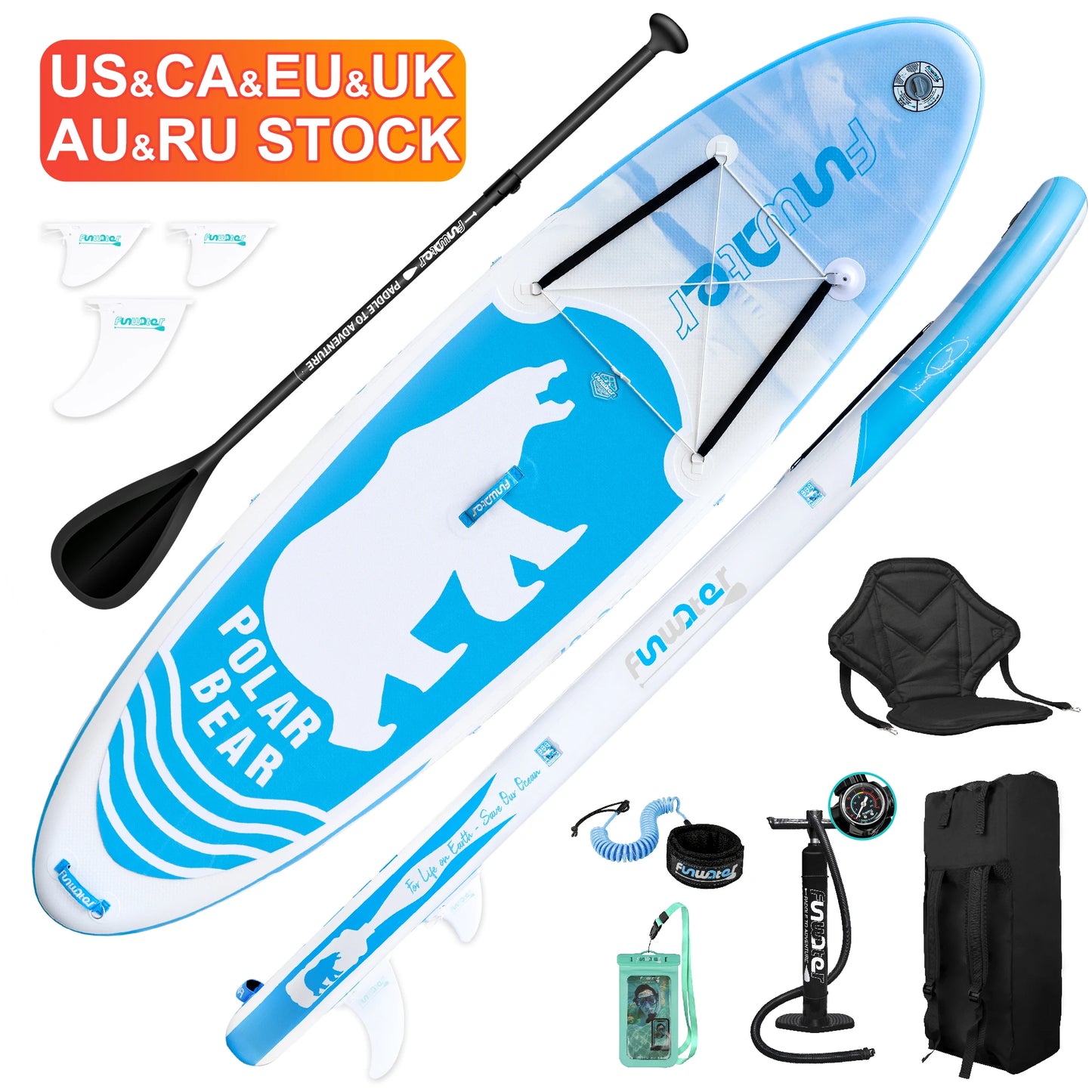 FUNWATER Top Quality Inflatable SUP Paddle Board Surfboard w/ Accessories