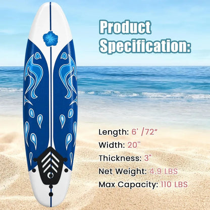 6' Soft Top Surfboard with 3 Removable Fins Leash Included EPS Core EPE Deck