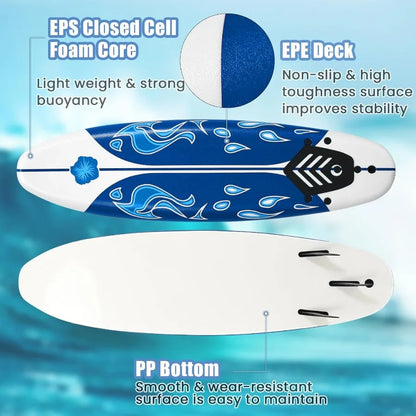 6' Soft Top Surfboard with 3 Removable Fins Leash Included EPS Core EPE Deck