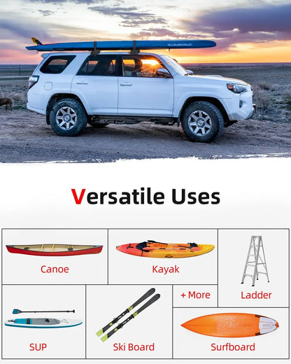 Universal Soft Roof Rack Pads with Straps, Ropes, Loops and Bag for all Surfboards