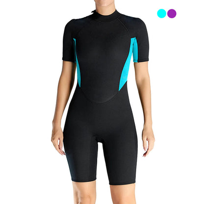 Women's Short Sleeve Wetsuit - 3mm Neoprene Spring Suit with Back Zipper