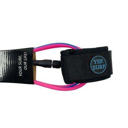 Surf Leash Black or Pink/Blue, 6 to 10 feet Length 7mm Thick, TPU, Stainless Swivel