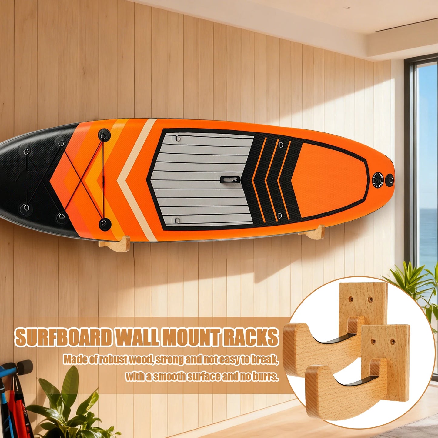 Wood Surfboard Wall Rack - Wall Mounted Surfboard Display
