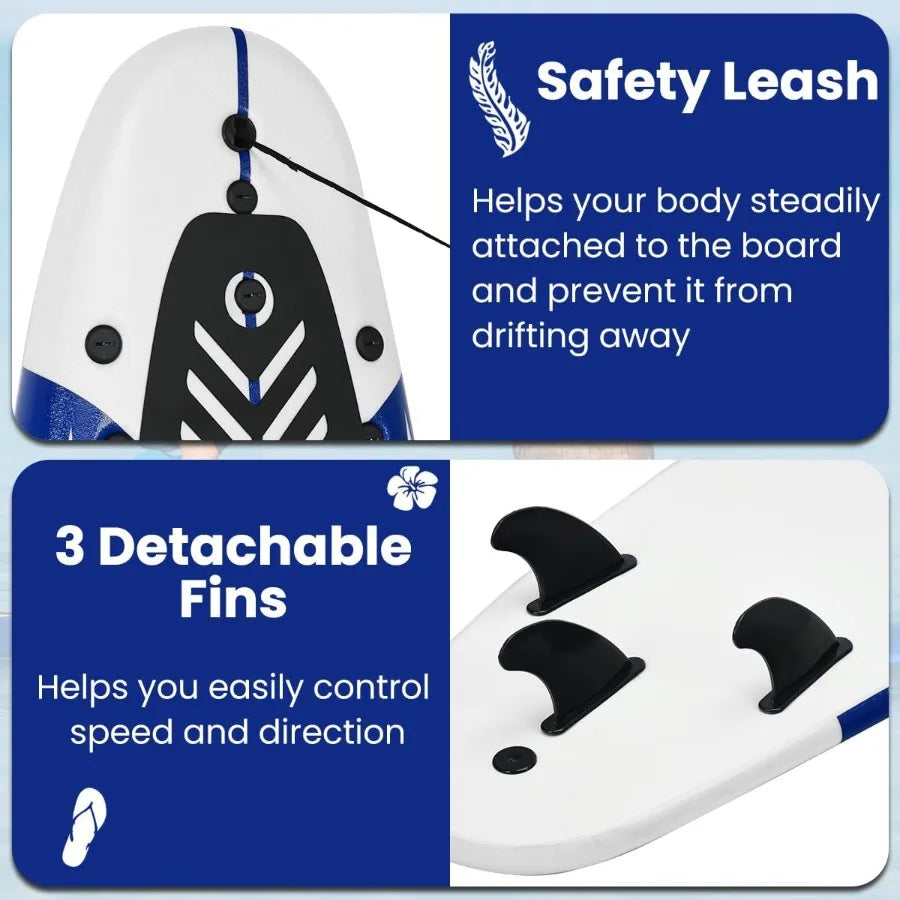 6' Soft Top Surfboard with 3 Removable Fins Leash Included EPS Core EPE Deck