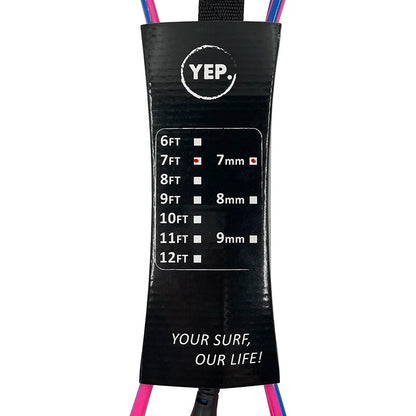 Surf Leash Black or Pink/Blue, 6 to 10 feet Length 7mm Thick, TPU, Stainless Swivel