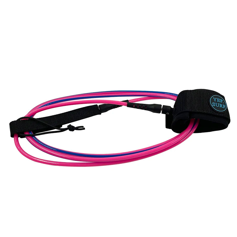 Surf Leash Black or Pink/Blue, 6 to 10 feet Length 7mm Thick, TPU, Stainless Swivel