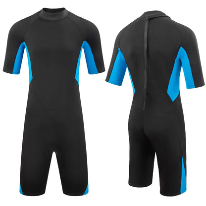Men's Short Sleeve Surfing Wetsuit - 3mm Neoprene Spring Suit with Back Zip