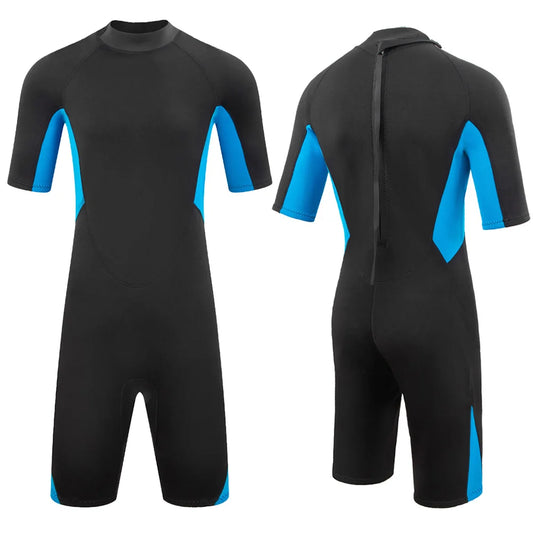Men's Short Sleeve Surfing Wetsuit - 3mm Neoprene Spring Suit with Back Zip