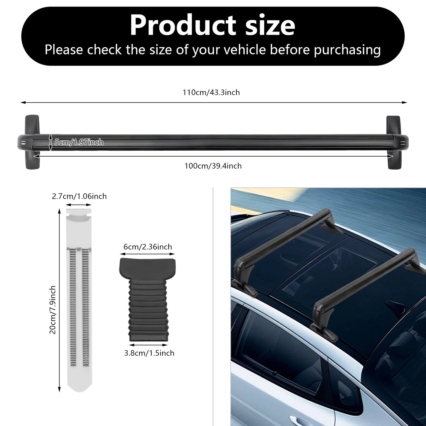 Hard Roof Racks for Car Only - 39.37" Rack Length, Overall Width Adjustable