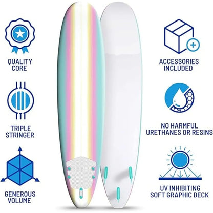 High quality Classic Soft Top Foam 8ft Surfboard, EPS core 3 stringer system