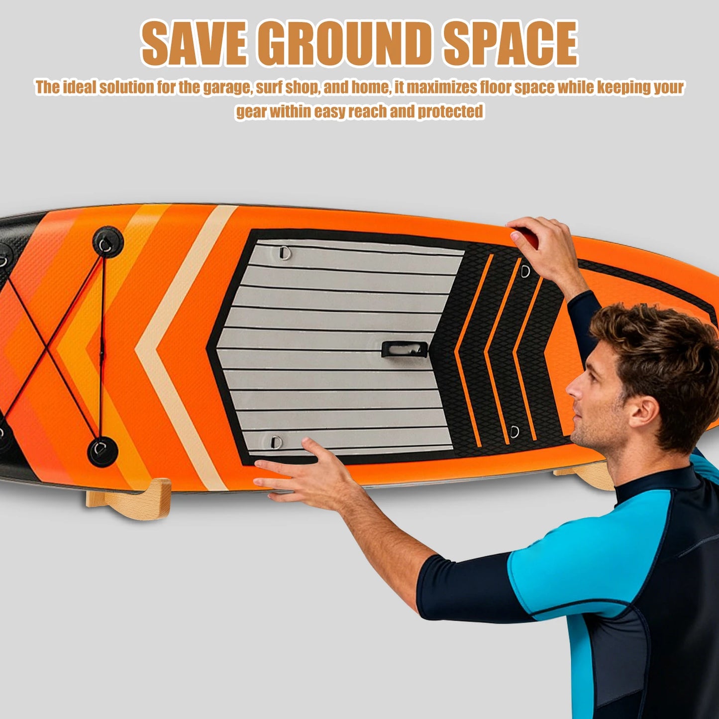 Wood Surfboard Wall Rack - Wall Mounted Surfboard Display