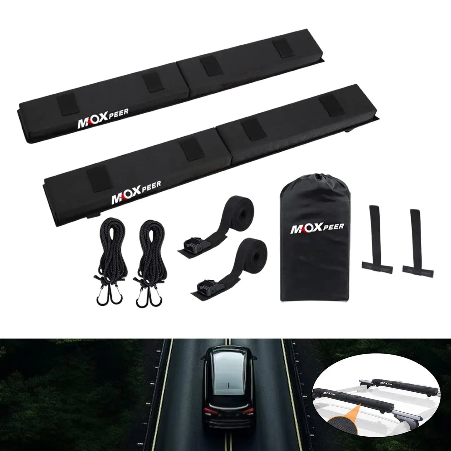 Soft Roof Rack Pads for Existing Racks - Portable with Tie Down Straps and Ropes