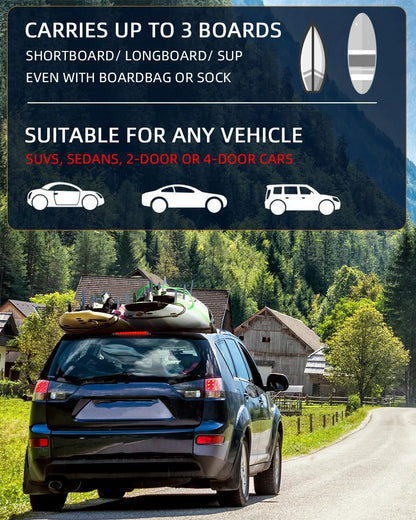 Universal Soft Roof Rack Pads with Straps, Ropes, Loops and Bag for all Surfboards
