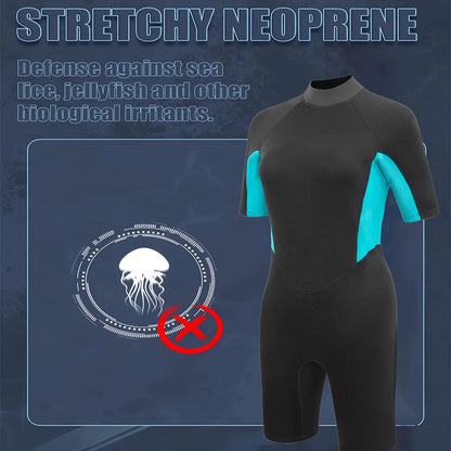 Women's Short Sleeve Wetsuit - 3mm Neoprene Spring Suit with Back Zipper