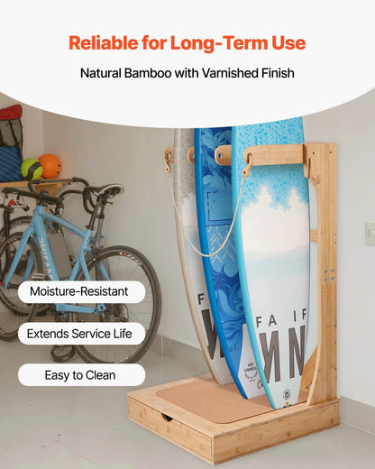 Vertical Surfboard Stand, 3 Tier Wooden Surfboard Rack for Storage or Display