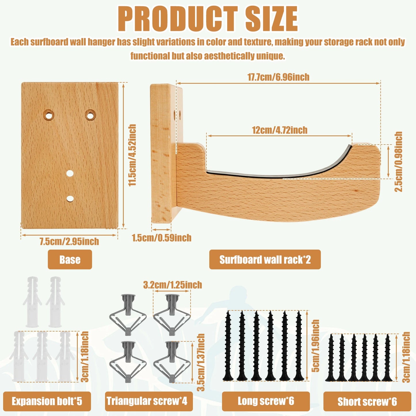 Wood Surfboard Wall Rack - Wall Mounted Surfboard Display