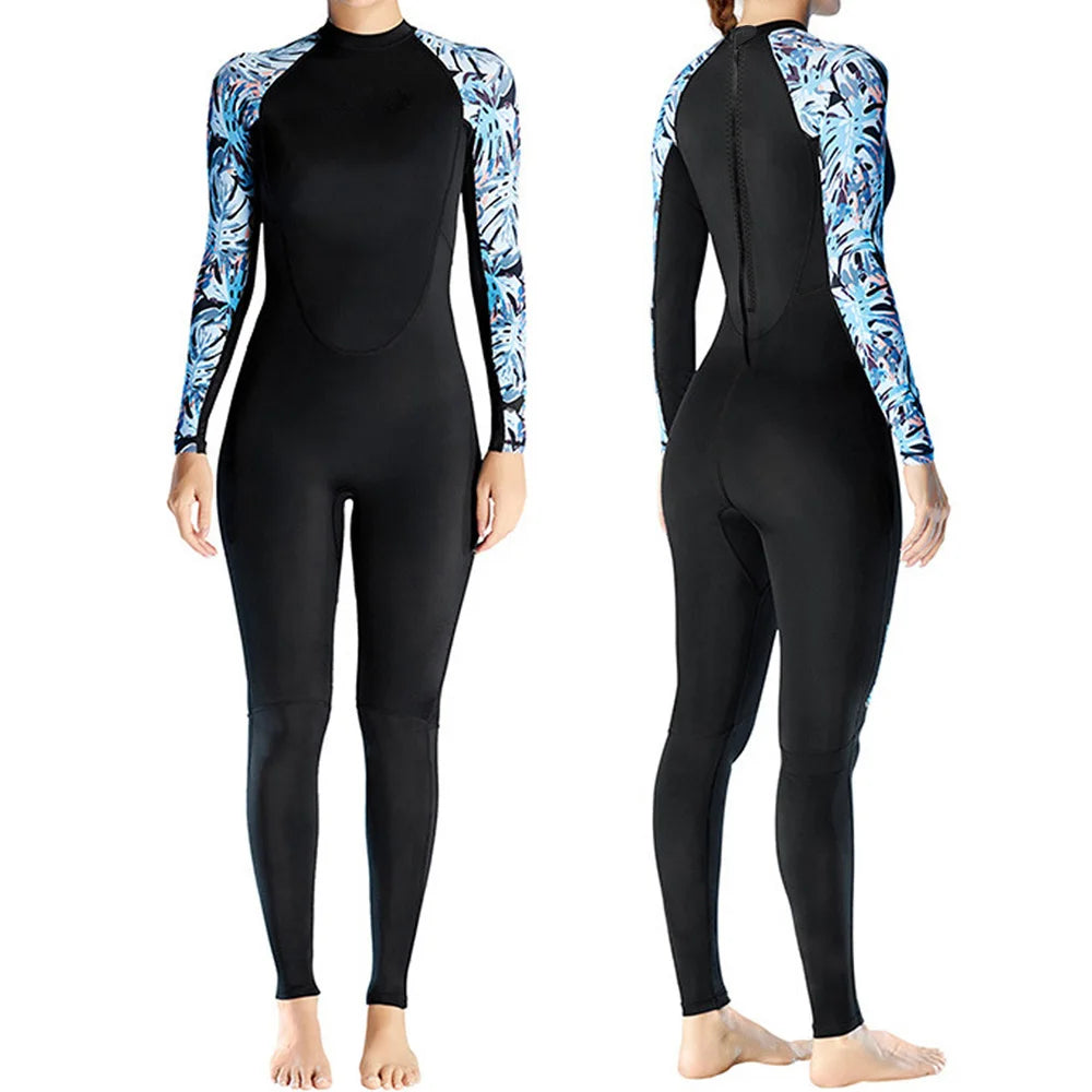 Women's Full Wetsuit - 3mm Neoprene Long Sleeve Fullsuit, Black/Hawaiian Floral