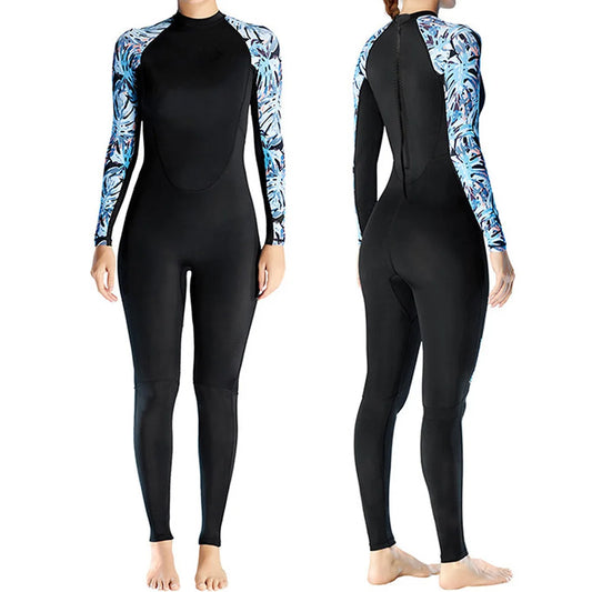 Women's Full Wetsuit - 3mm Neoprene Long Sleeve Fullsuit, Black/Hawaiian Floral