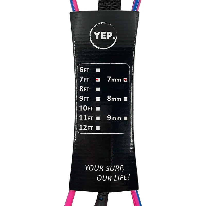 Surf Leash Black or Pink/Blue, 6 to 10 feet Length 7mm Thick, TPU, Stainless Swivel