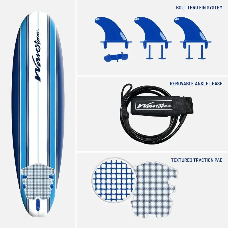Classic Soft Top Foam Surfboard, 7ft Surfboard for Beginners, Complete Set