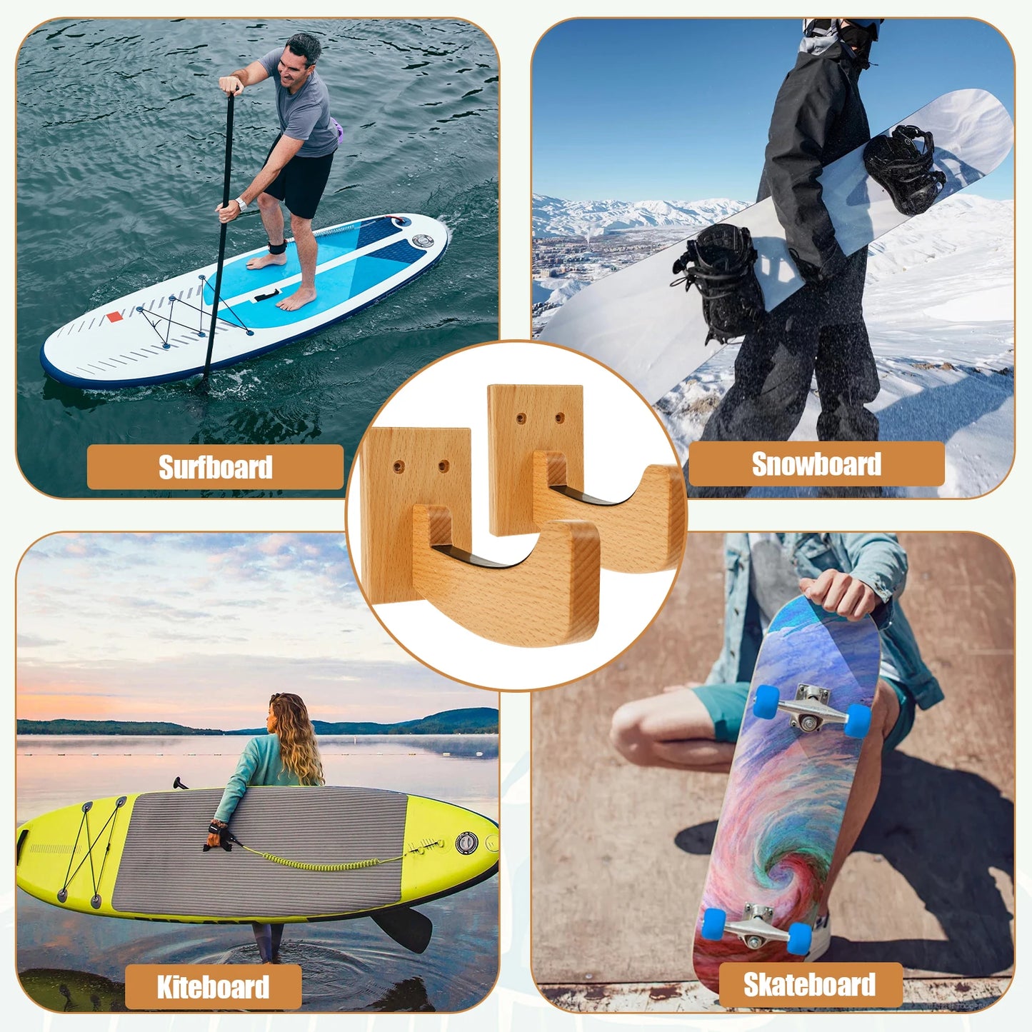 Wood Surfboard Wall Rack - Wall Mounted Surfboard Display