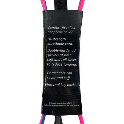 Surf Leash Black or Pink/Blue, 6 to 10 feet Length 7mm Thick, TPU, Stainless Swivel
