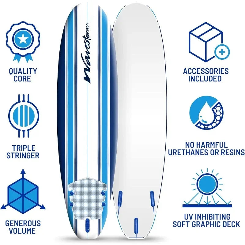 Classic Soft Top Foam Surfboard, 7ft Surfboard for Beginners, Complete Set