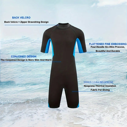Men's Short Sleeve Surfing Wetsuit - 3mm Neoprene Spring Suit with Back Zip