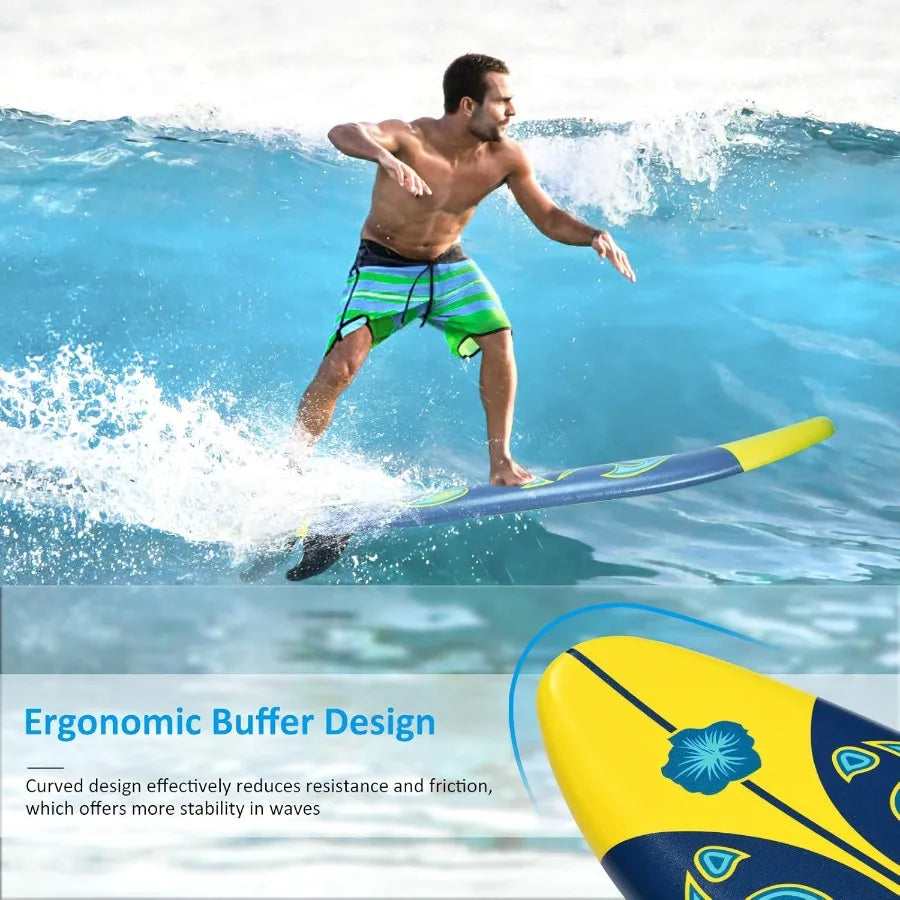6' Soft Top Surfboard with 3 Removable Fins Leash Included EPS Core EPE Deck