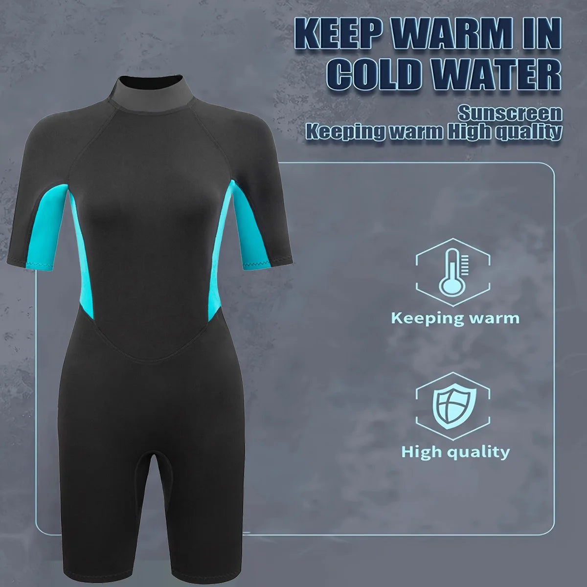 Women's Short Sleeve Wetsuit - 3mm Neoprene Spring Suit with Back Zipper