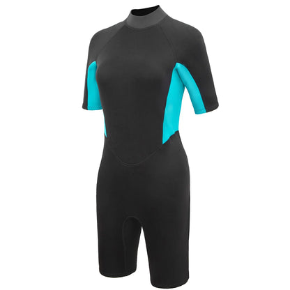 Women's Short Sleeve Wetsuit - 3mm Neoprene Spring Suit with Back Zipper