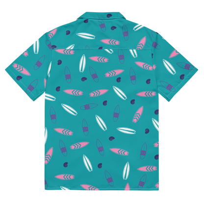 Men's Surfboard Design Button Down Hawaiian Shirt, UPF50+ Sun Protection