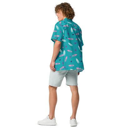 Men's Surfboard Design Button Down Hawaiian Shirt, UPF50+ Sun Protection