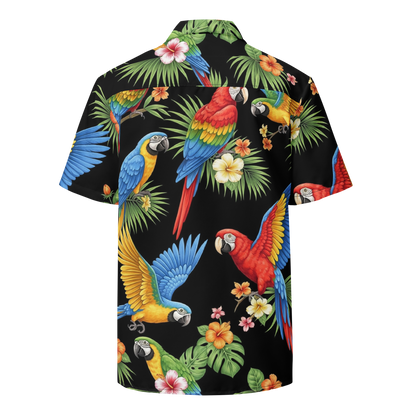 Black Tropical Birds Aloha Hawaiian Shirt Unisex Button Down Shirt UPF50+