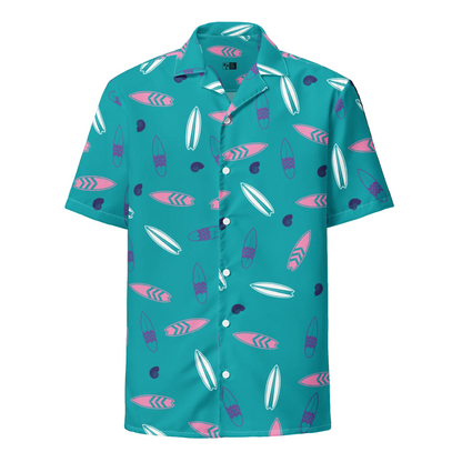 Men's Surfboard Design Button Down Hawaiian Shirt, UPF50+ Sun Protection